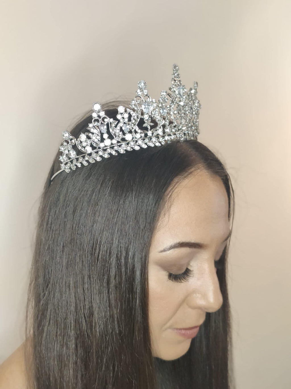 Large silver tiara with diamantés