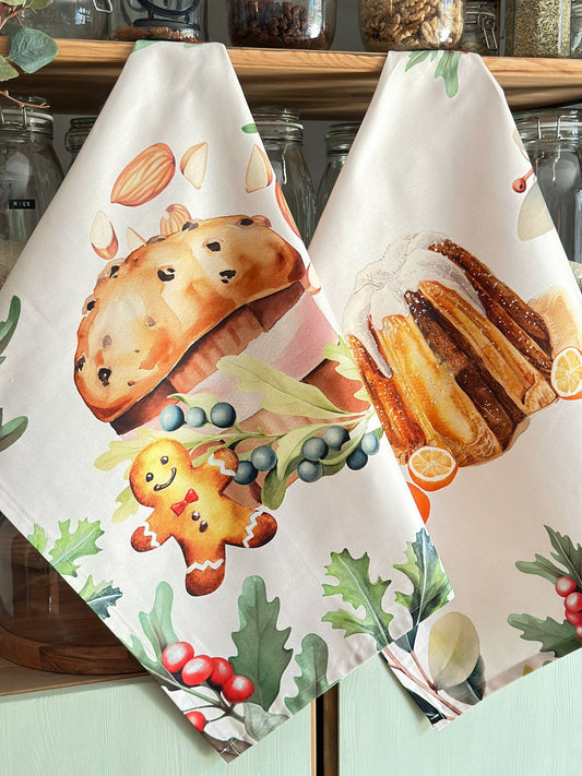 Italian Christmas Panettone tea towel set of 2