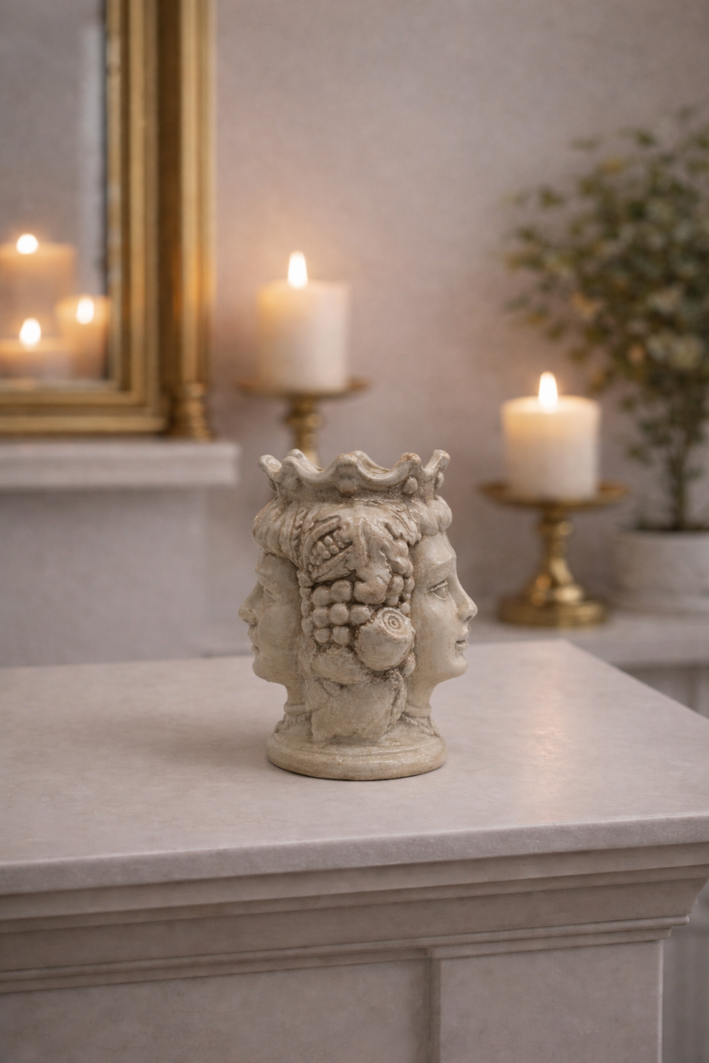 Double Faced Caltagirone Moor Head in beige