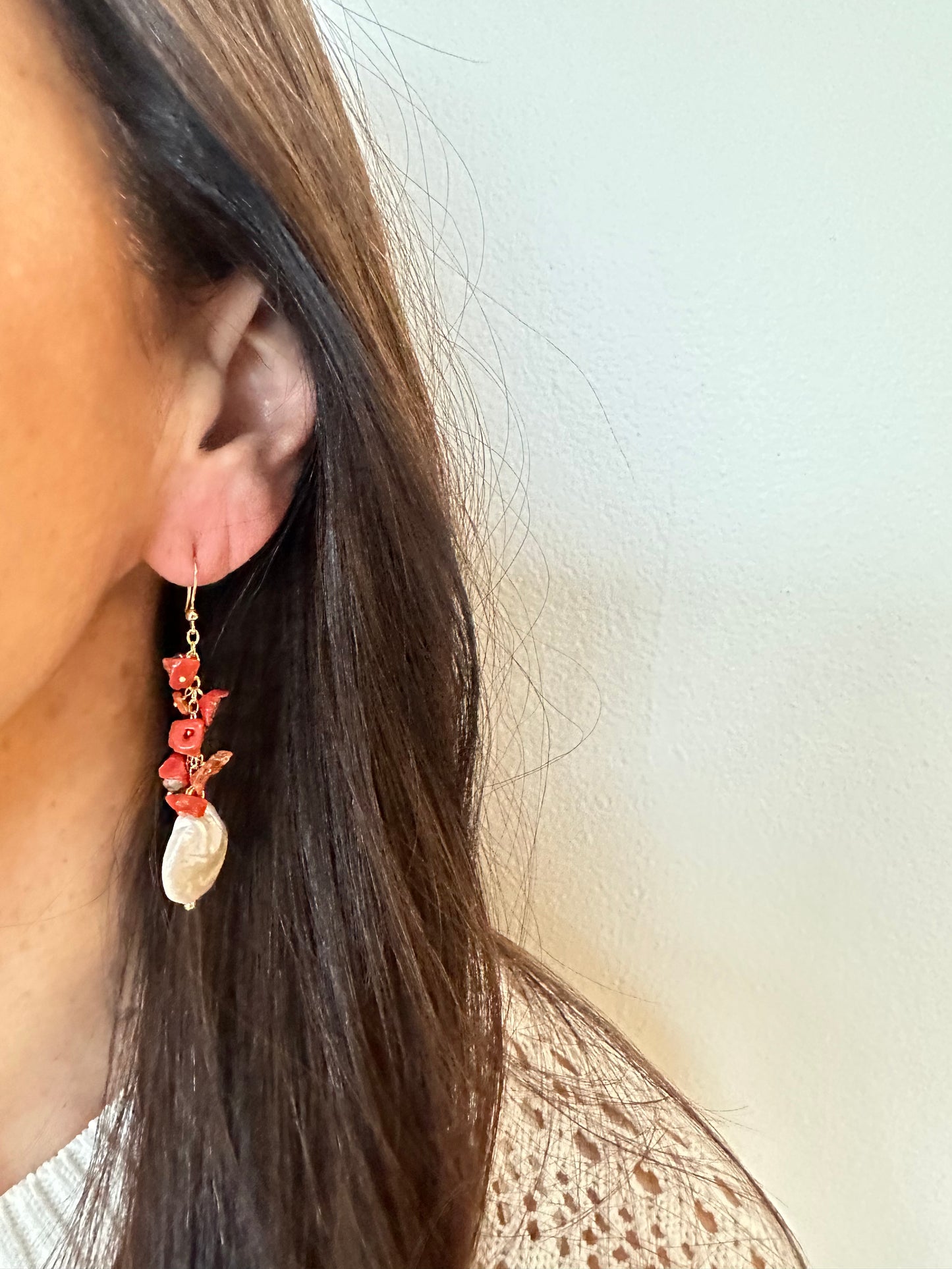 Baroque Pearl & Coral Earrings