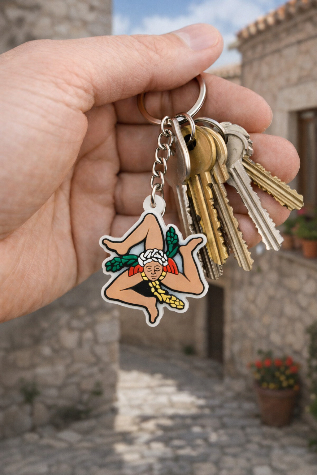 Italian Keyring Set – Moka Pot & Sicilian Trinacria – Italy Inspired Keychains