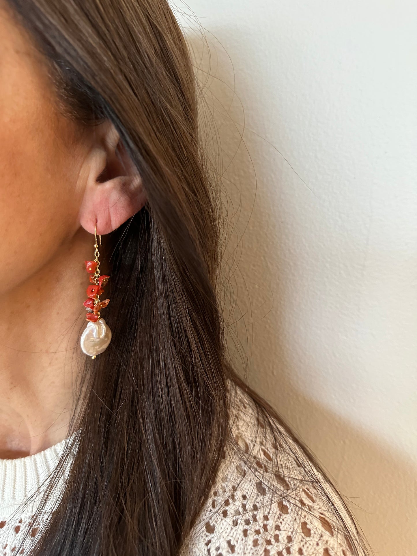 Baroque Pearl & Coral Earrings