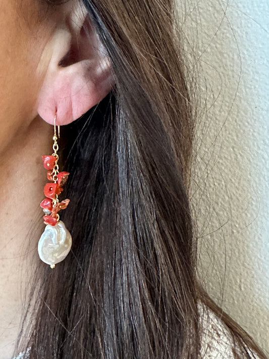 Baroque Pearl & Coral Earrings