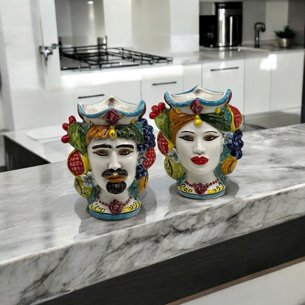 Caltagirone Pair of Fruity Moor Heads