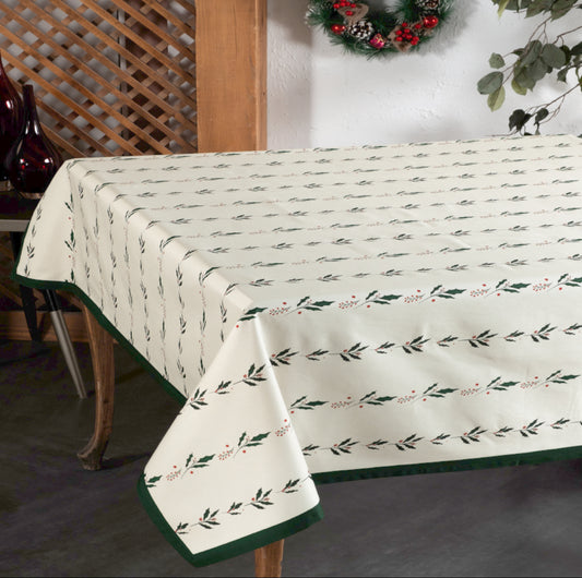 Christmas Green & White Mistletoe Tablecloth (12-14 people)