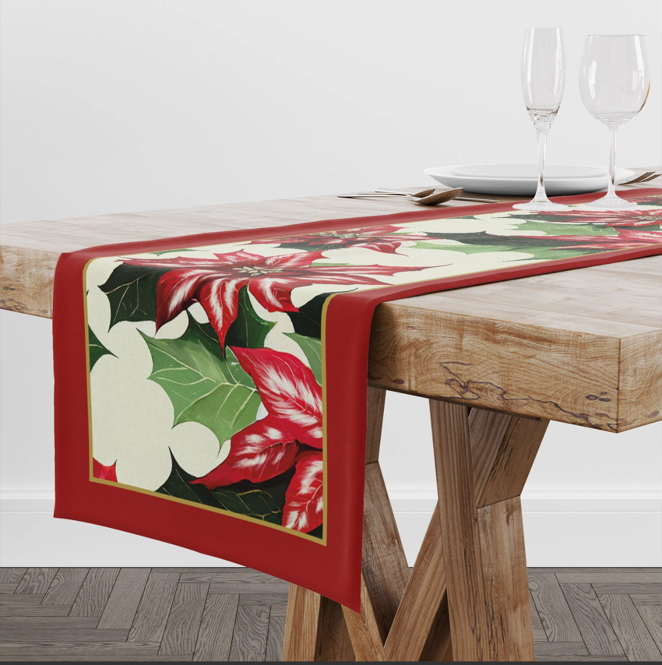 Christmas Poinsettia Table Runner