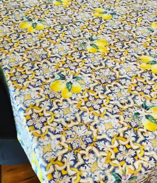 Lemon tile cotton tablecloth