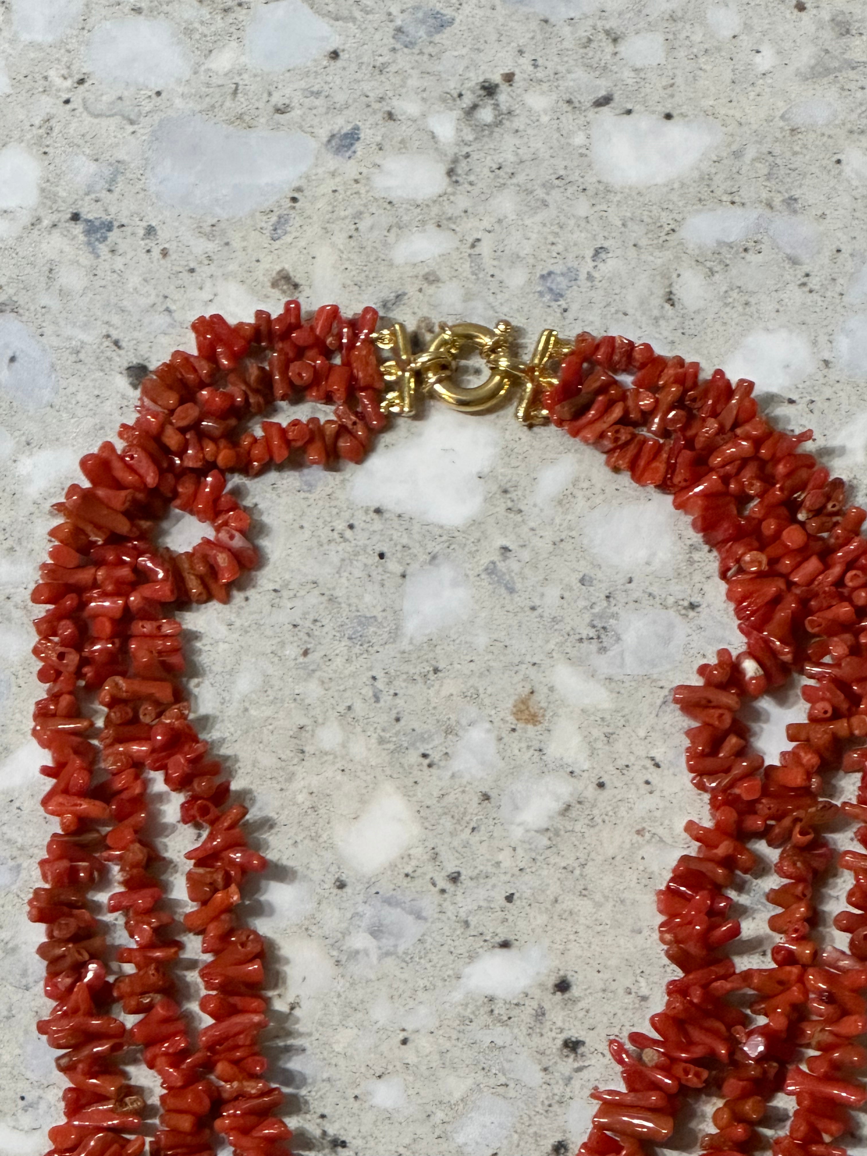 Coral Choker with antique faces