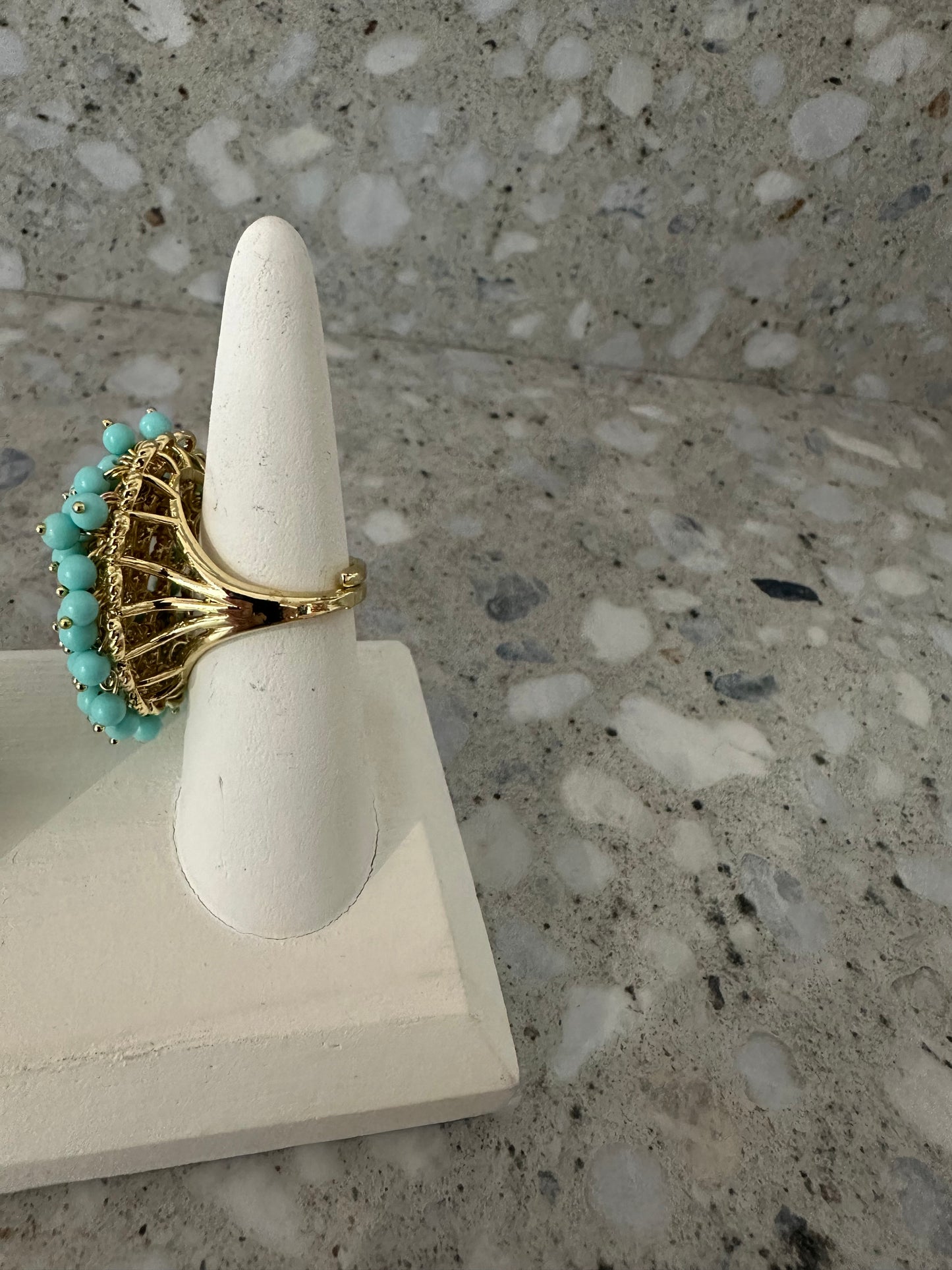 Beaded Pearl Ring - Turquoise