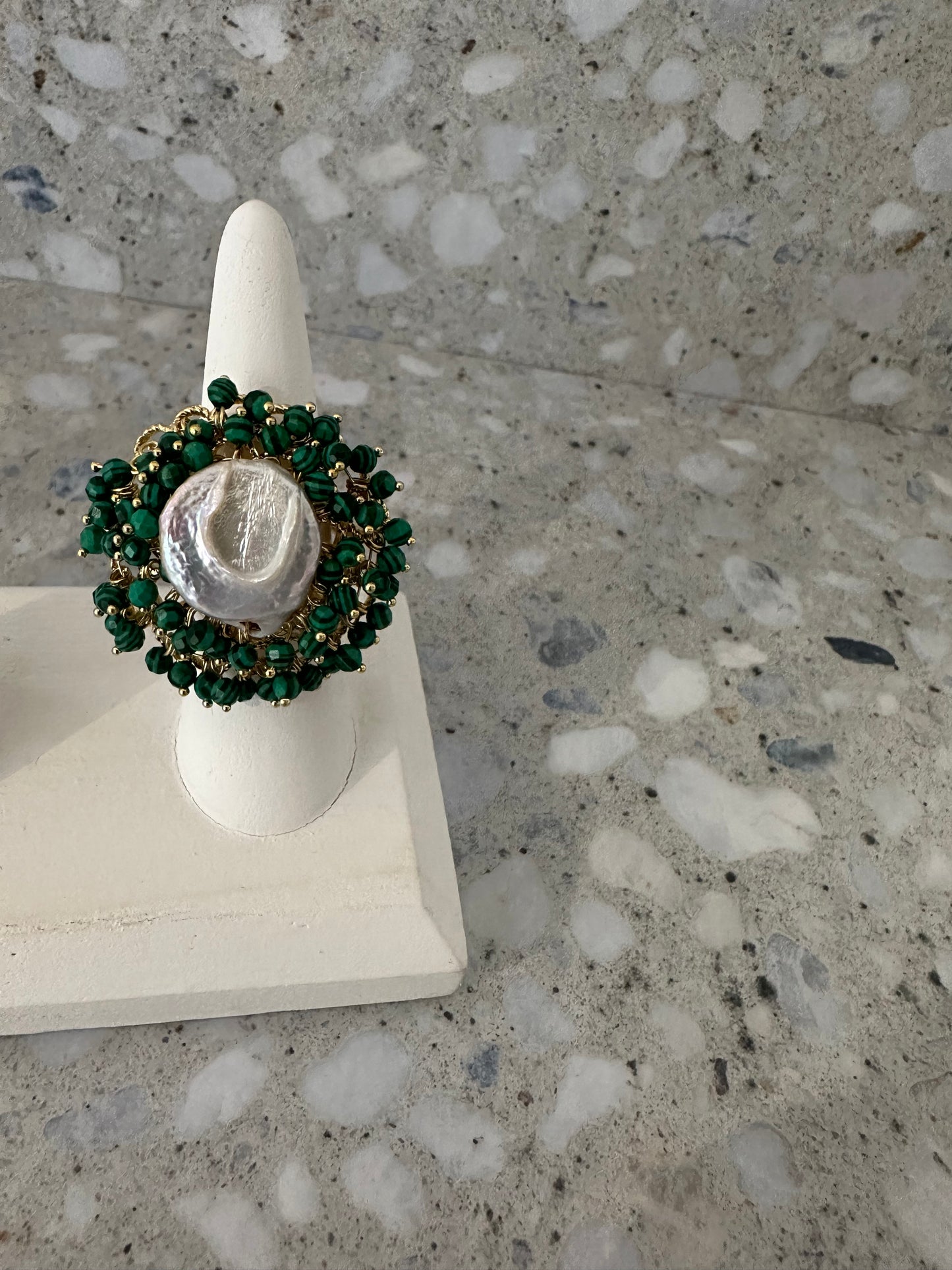 Beaded Pearl Ring - Green