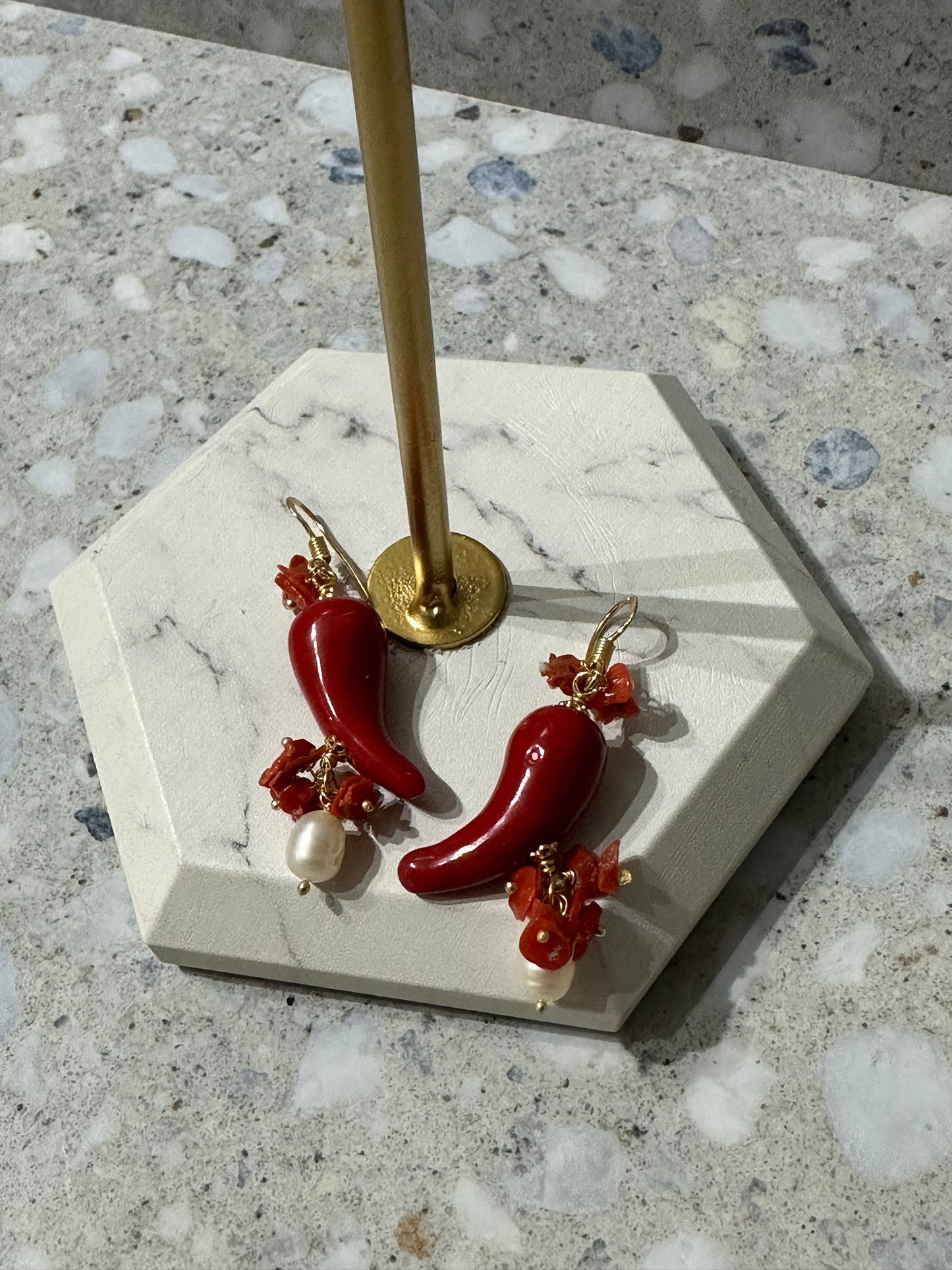 Ceramic Chilli and Coral Drop Earrings