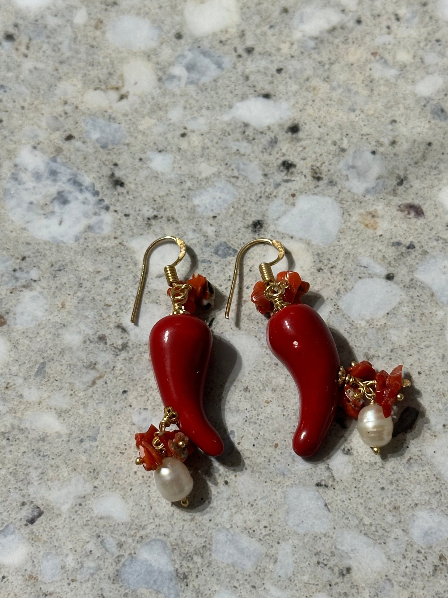 Ceramic Chilli and Coral Drop Earrings