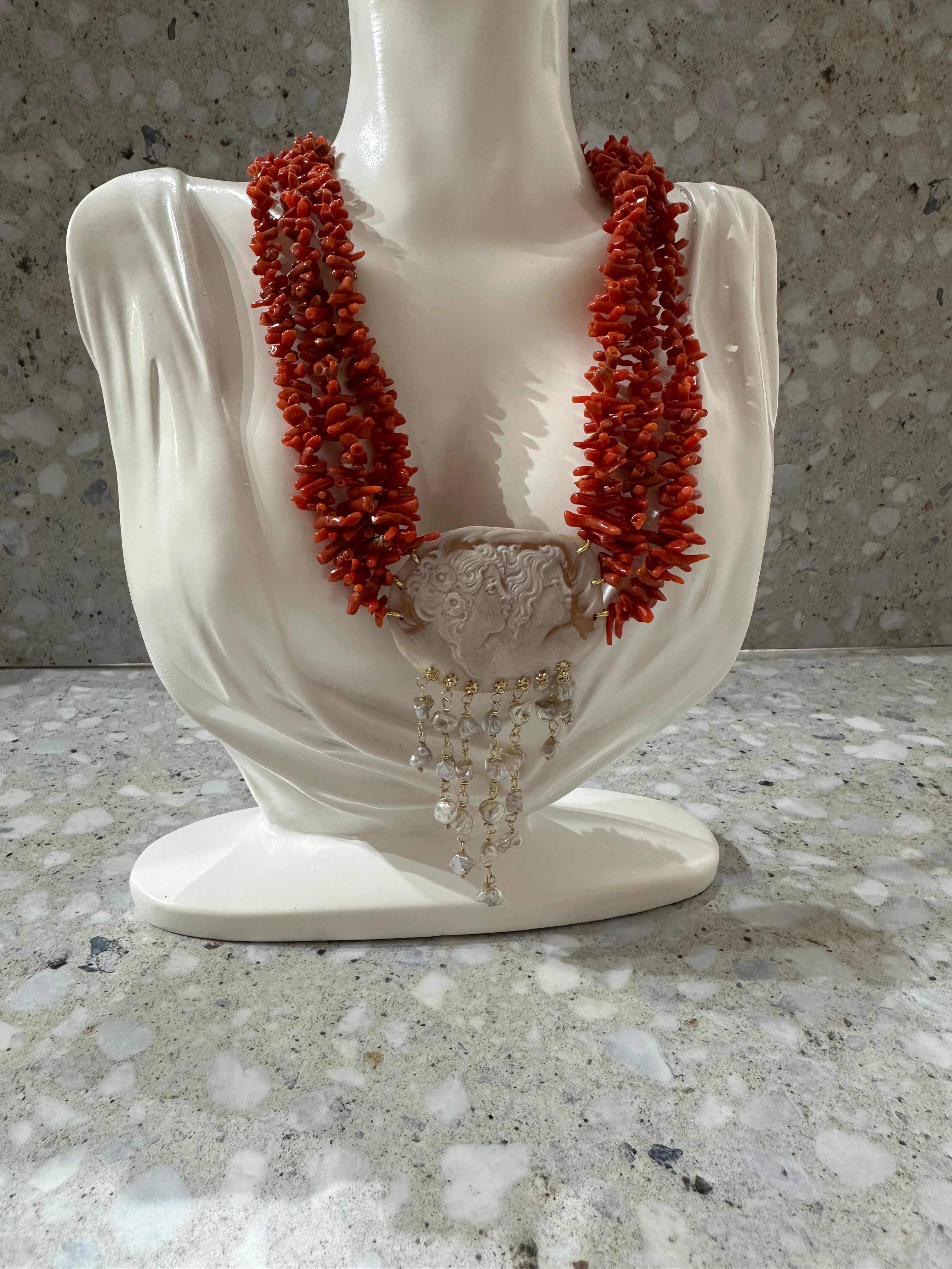 Coral Choker with antique faces