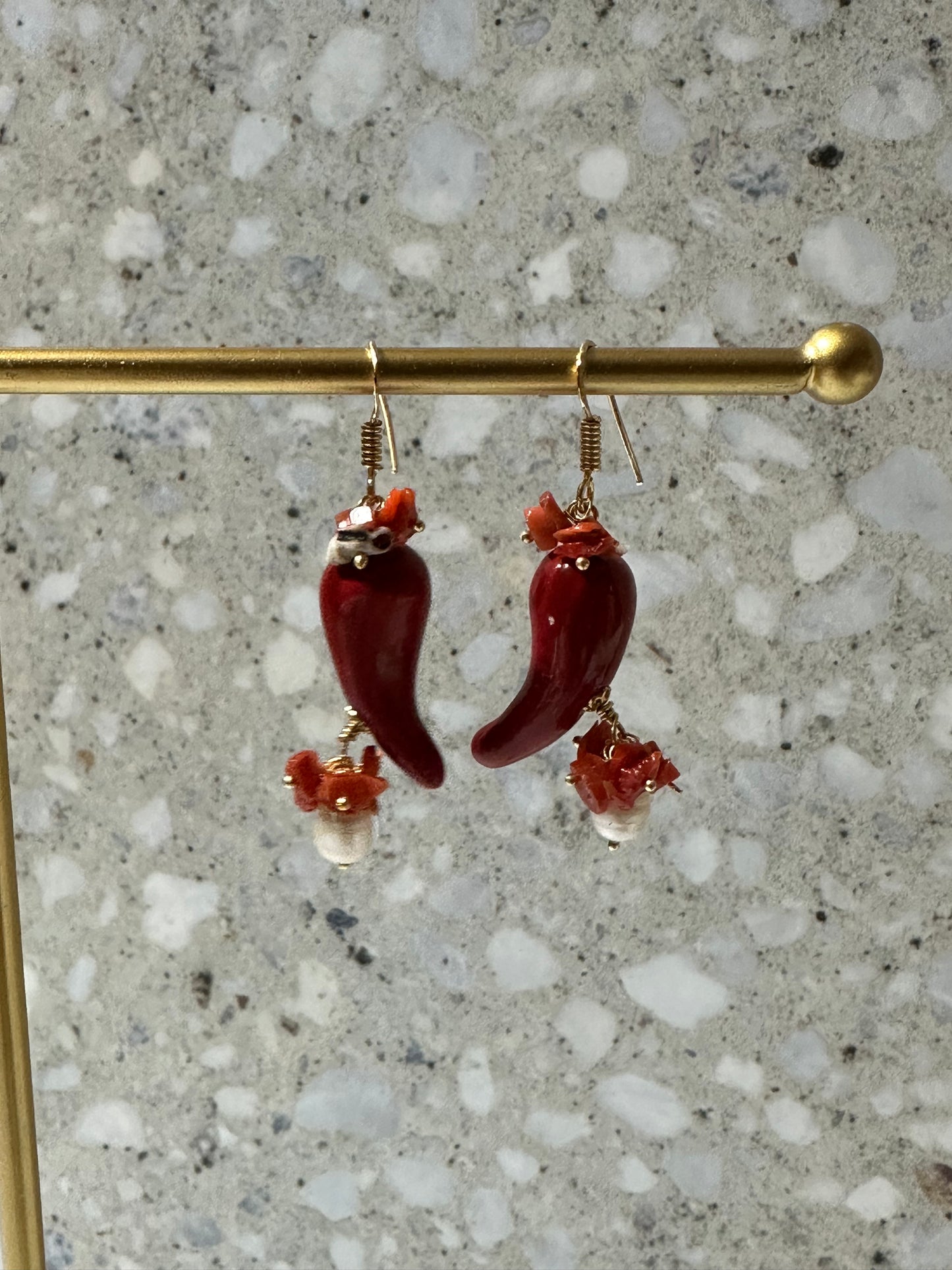 Ceramic Chilli and Coral Drop Earrings