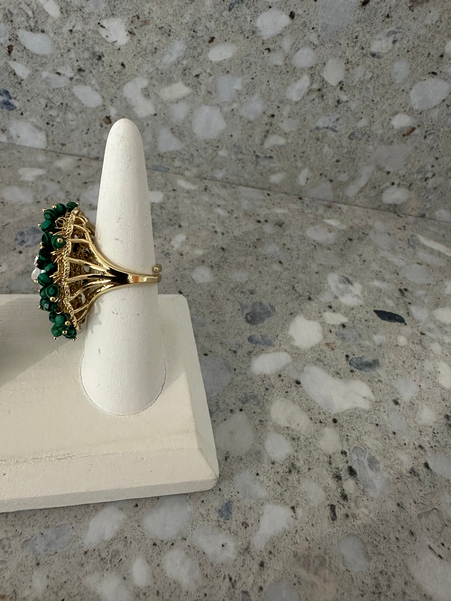 Beaded Pearl Ring - Green