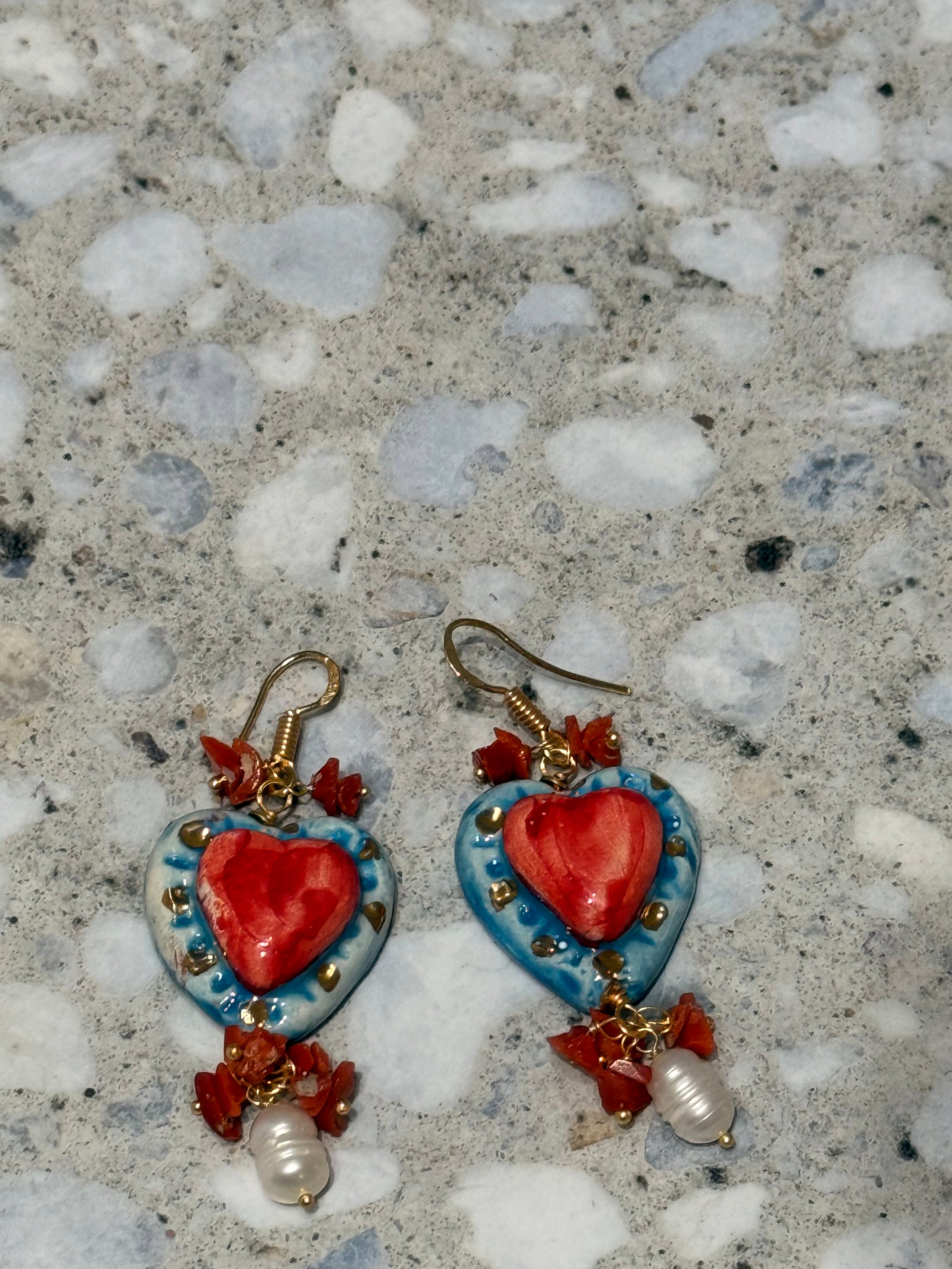 Ceramic Sacred Heart Earrings