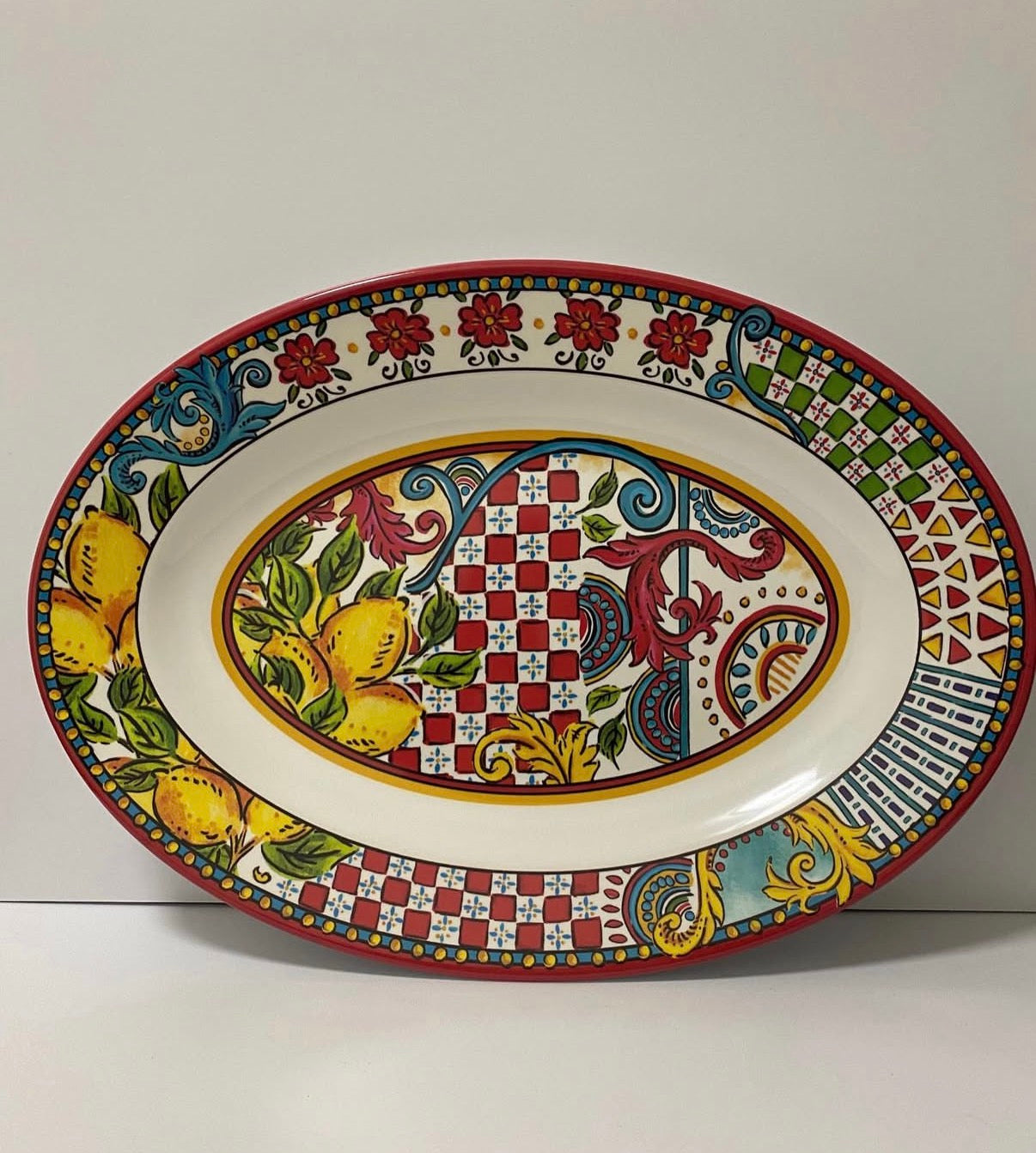 Sicilian inspired melamine oval carretto platter