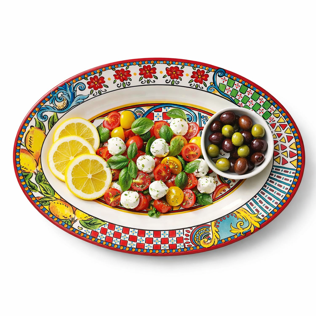 Sicilian inspired melamine oval carretto platter