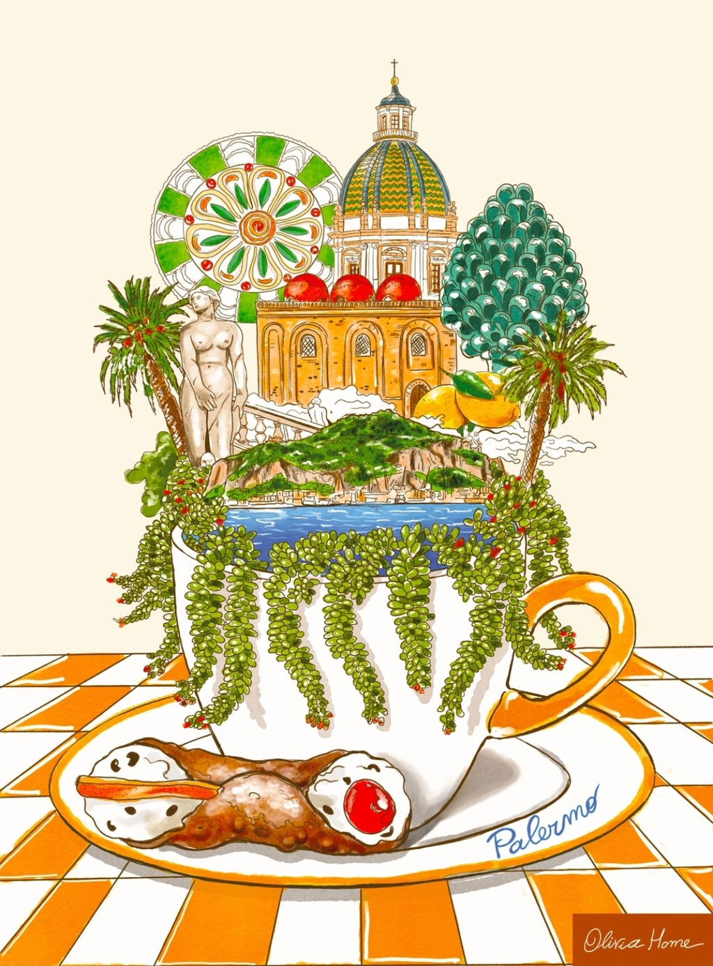 Palermo in a cup tea towel