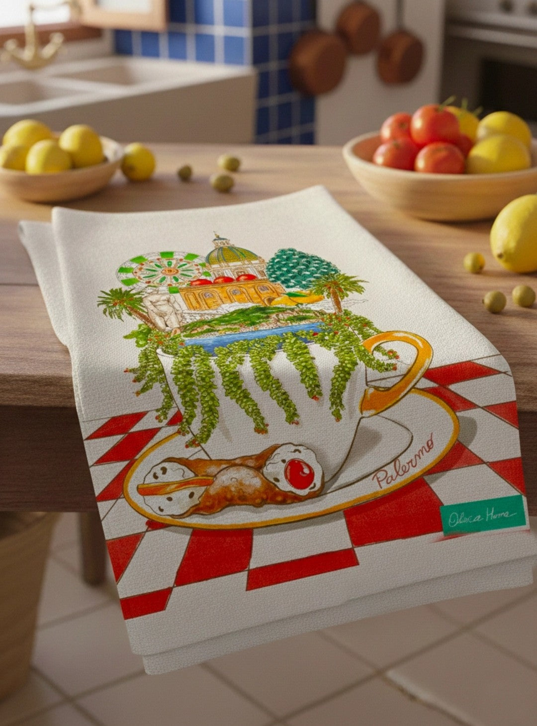 Palermo in a cup tea towel