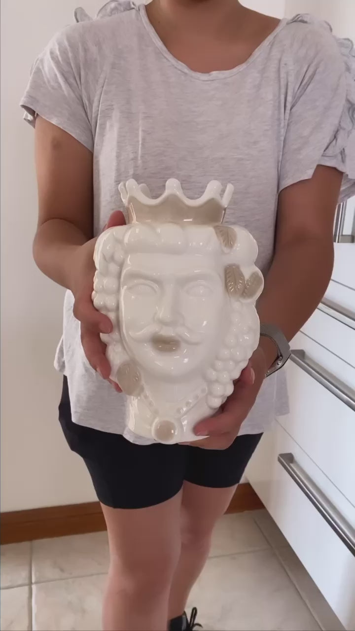 Sicilian White/Beige Moor Head Vase (Set Of 2)