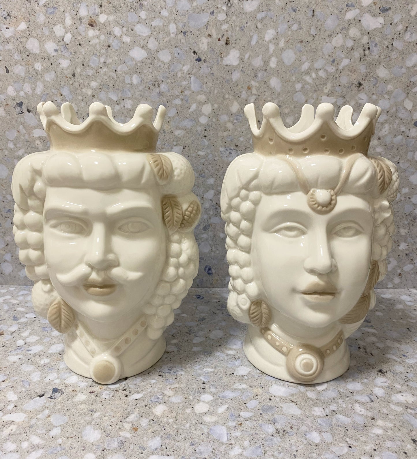 Sicilian White/Beige Moor Head Vase (Set Of 2)