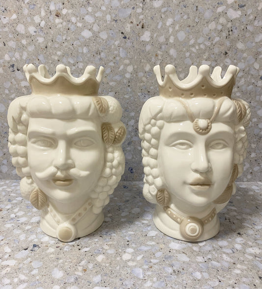 Sicilian White/Beige Moor Head Vase (Set Of 2)