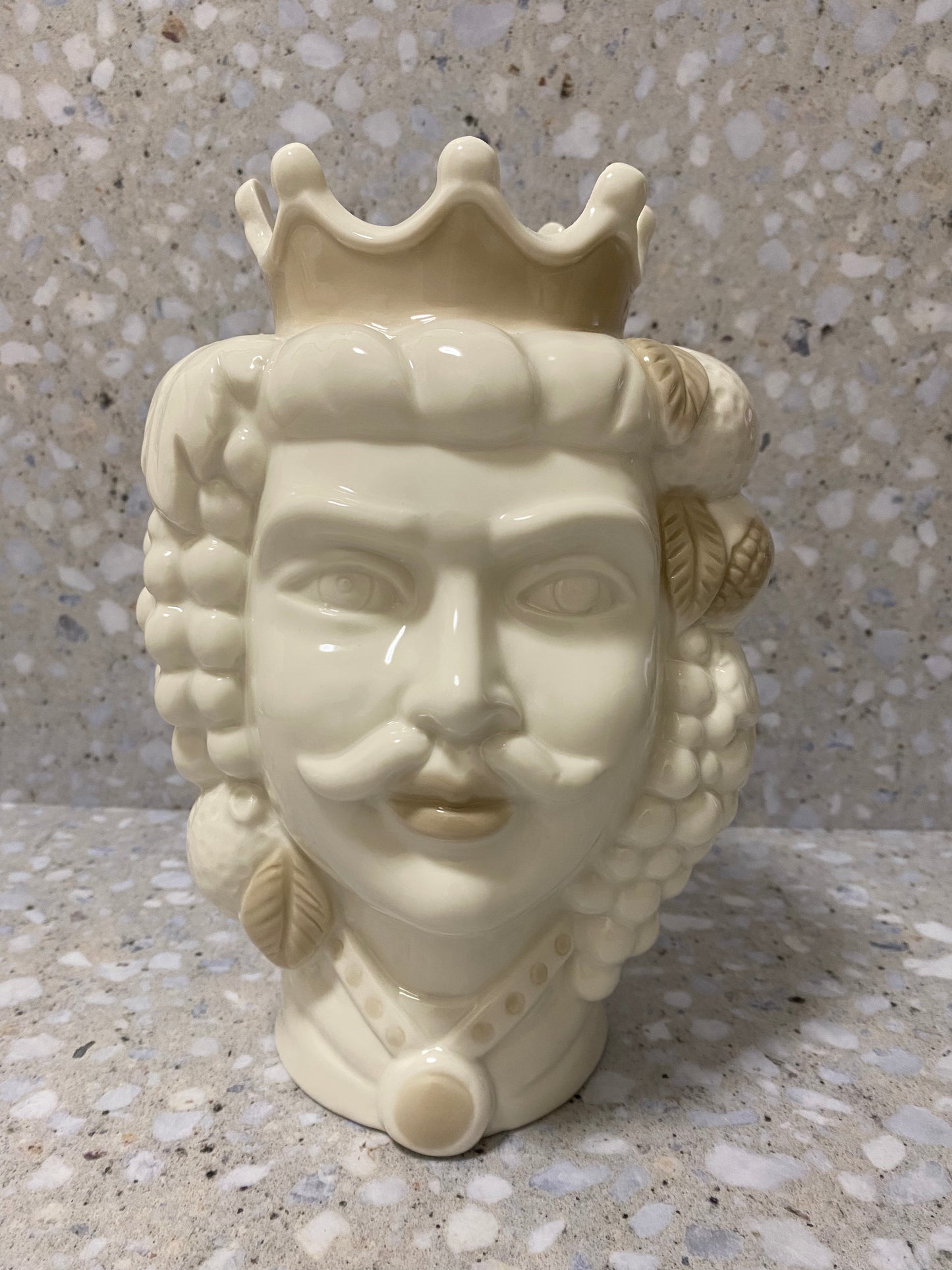 Sicilian White/Beige Moor Head Vase (Set Of 2)